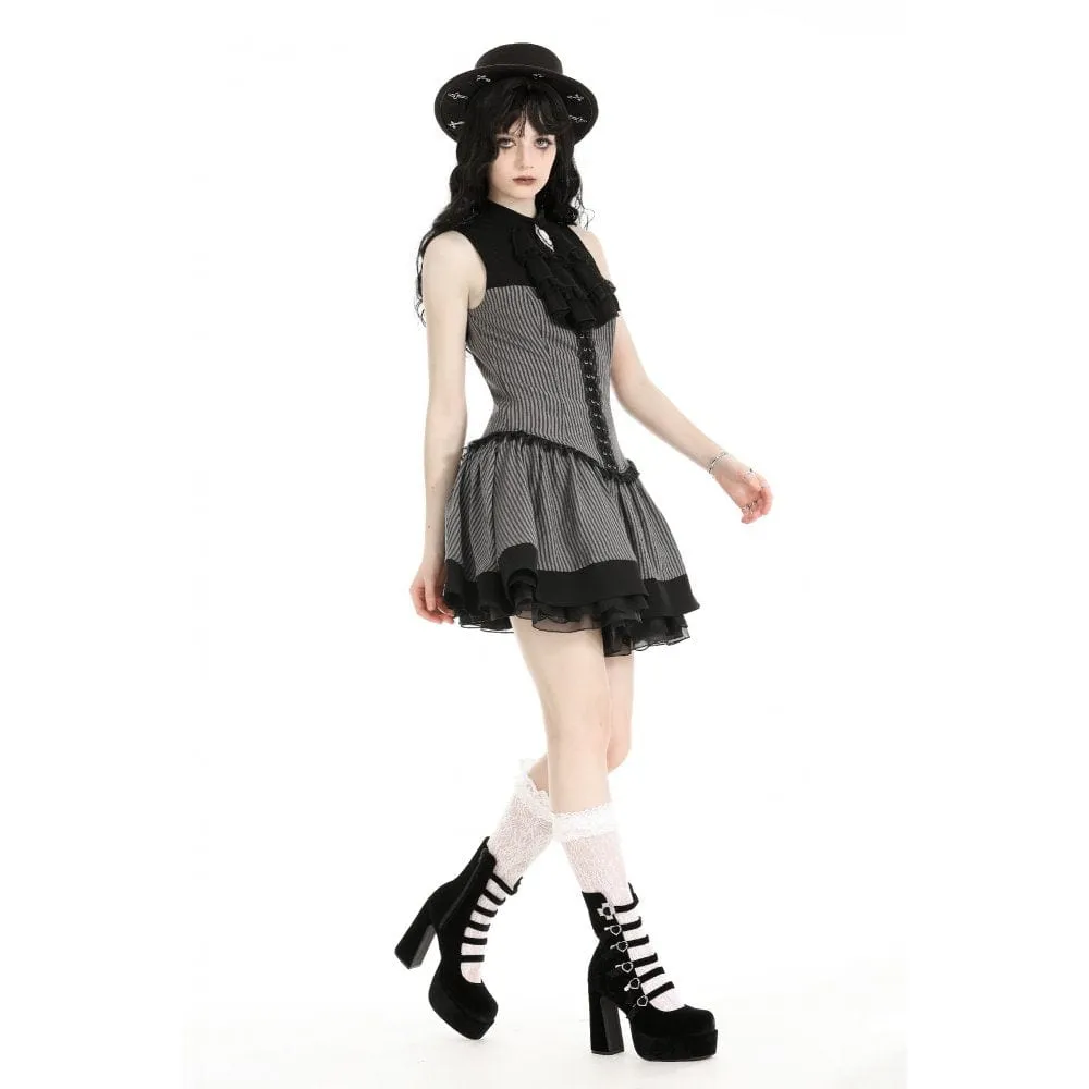 Women's Gothic Ruffled Striped Grad Dress