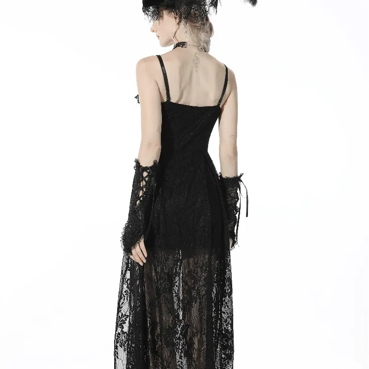 Women's Gothic Strappy Lace Black Slip Dress