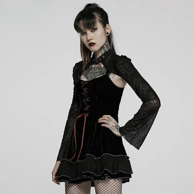 Women's Gothic Velvet Splice Spider Splice Slip Dress