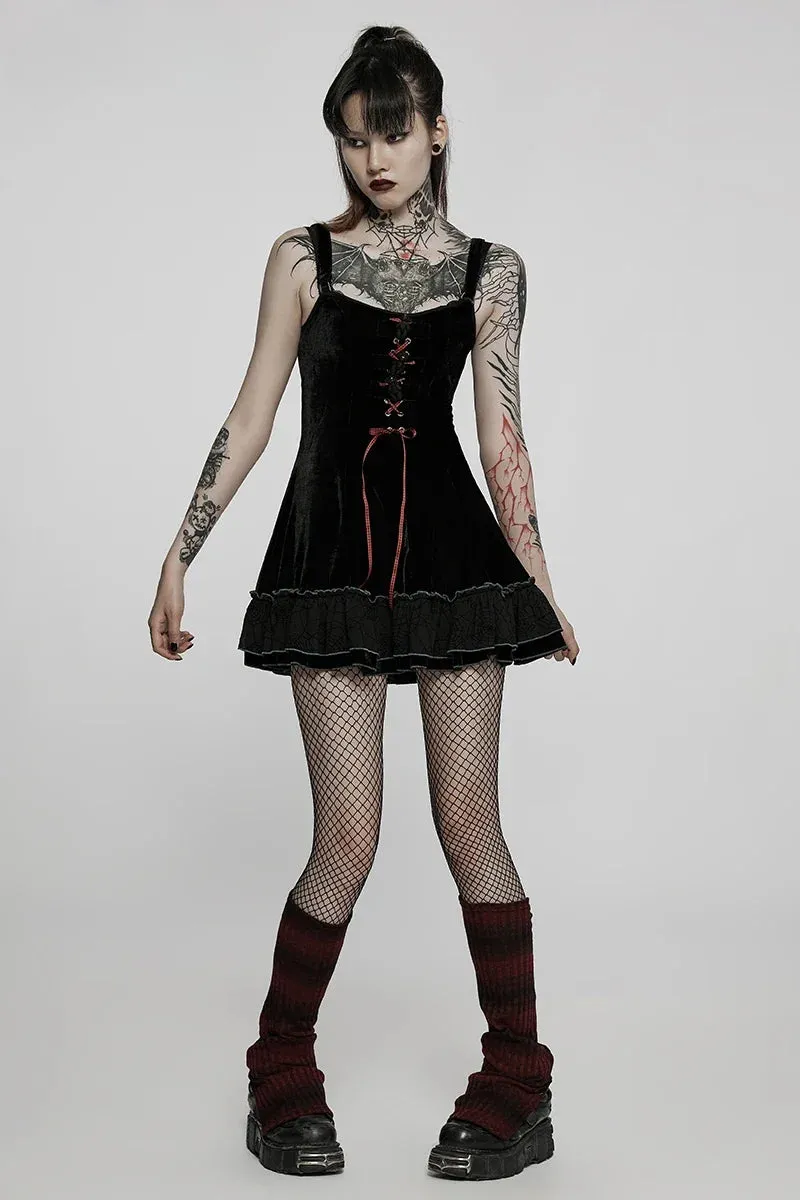 Women's Gothic Velvet Splice Spider Splice Slip Dress