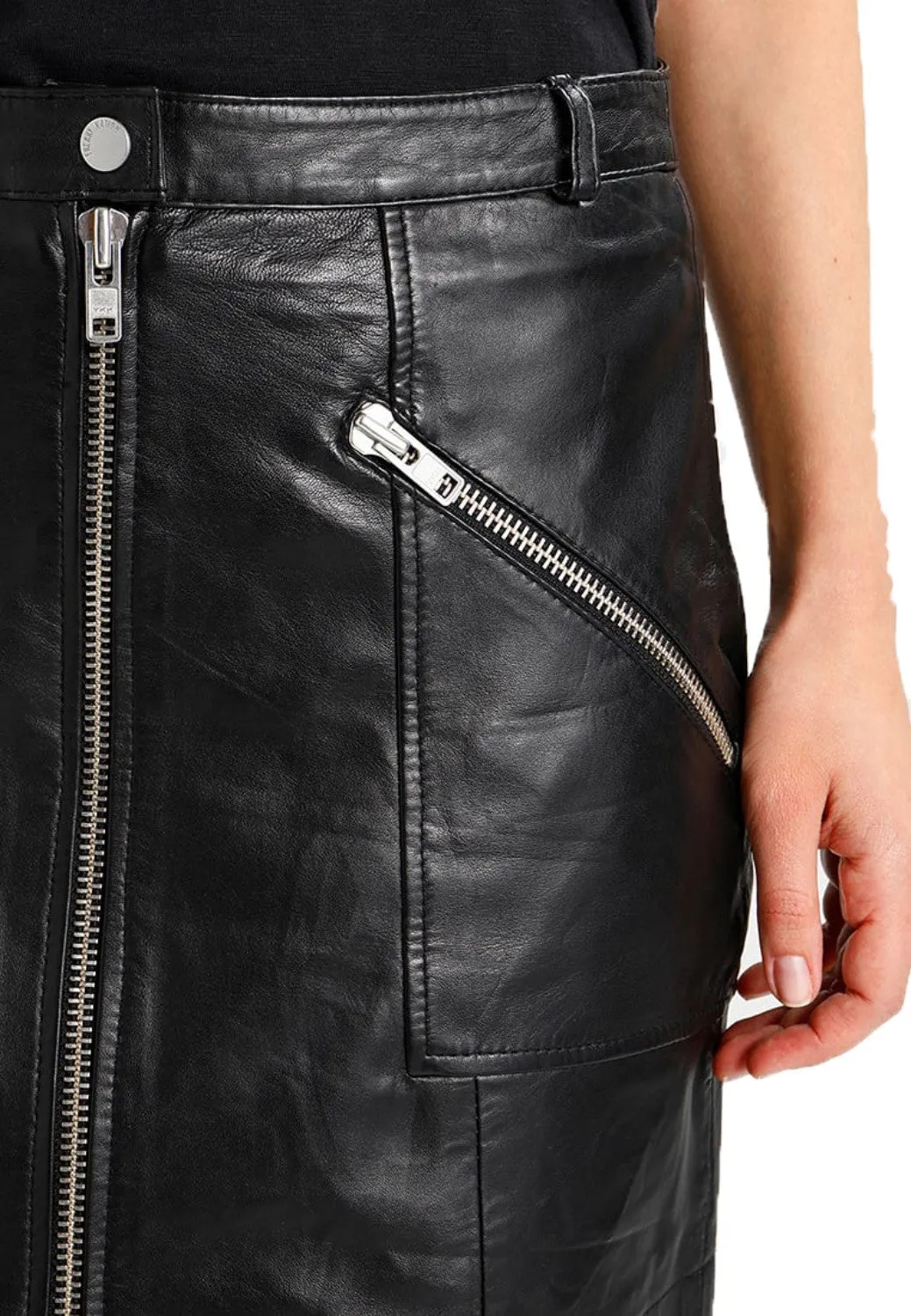 Women's Sleek Above Knee Black Leather Pencil Skirt WS28