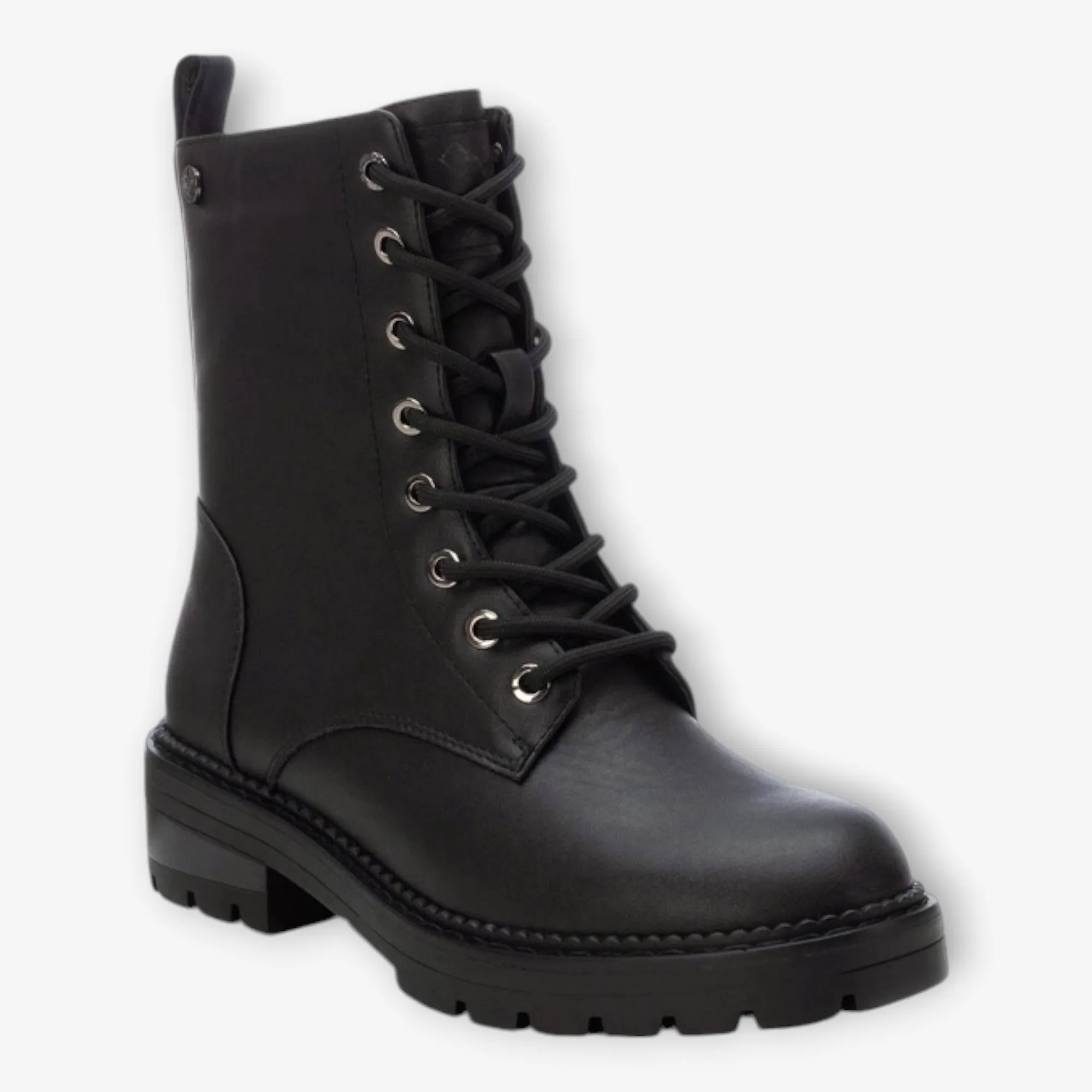 XTI Black Lace-Up Boots with Chunky Sole and Side Zip