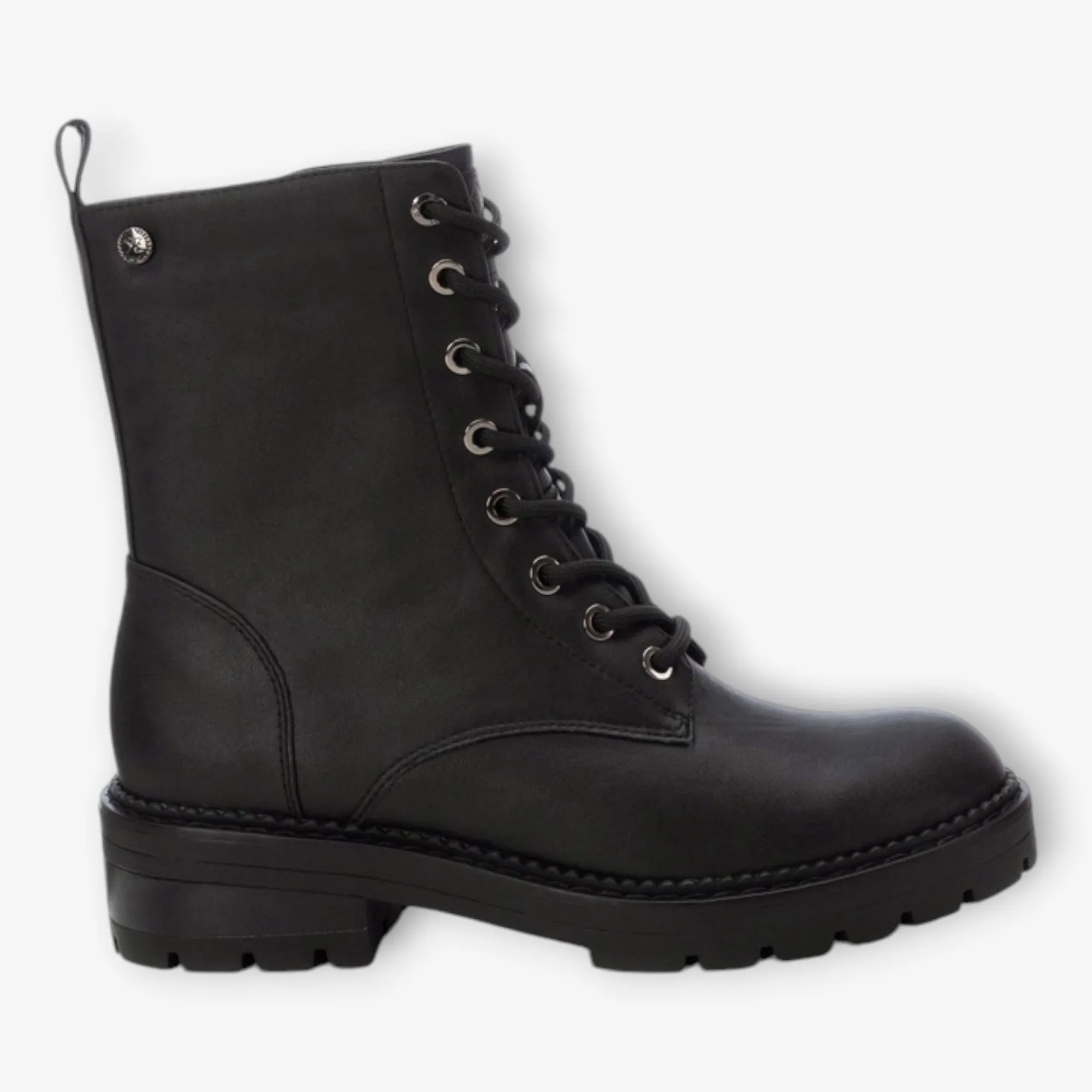 XTI Black Lace-Up Boots with Chunky Sole and Side Zip