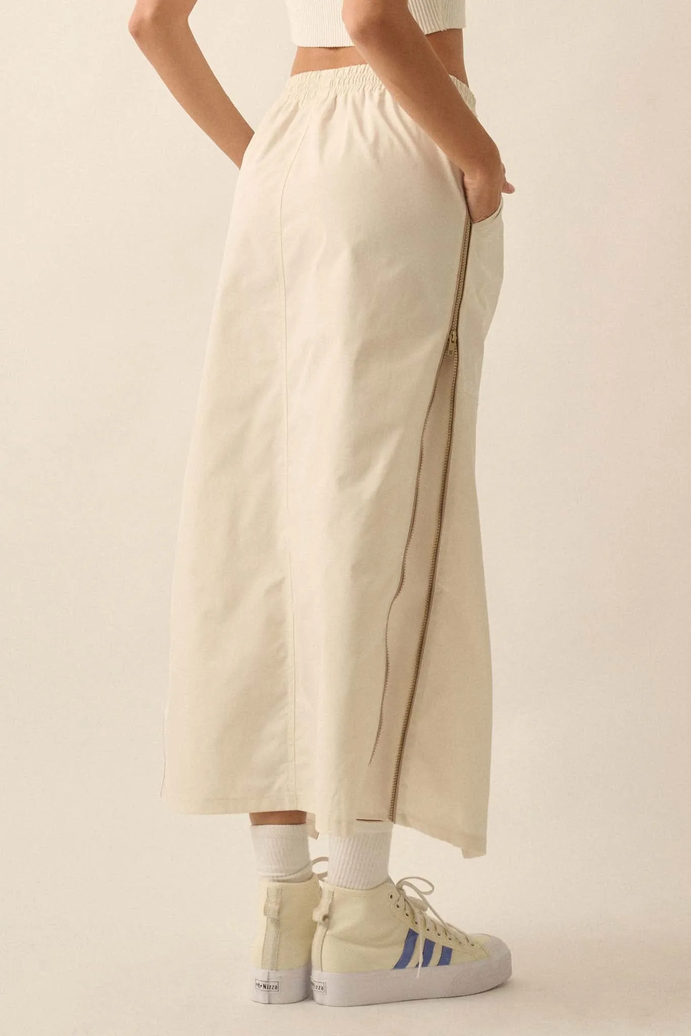 Zip Code Side-Zip Piping-Trim Drawstring Skirt