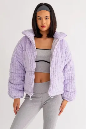 Zip Up Stand Up Collar Fuzzy Puff Jacket